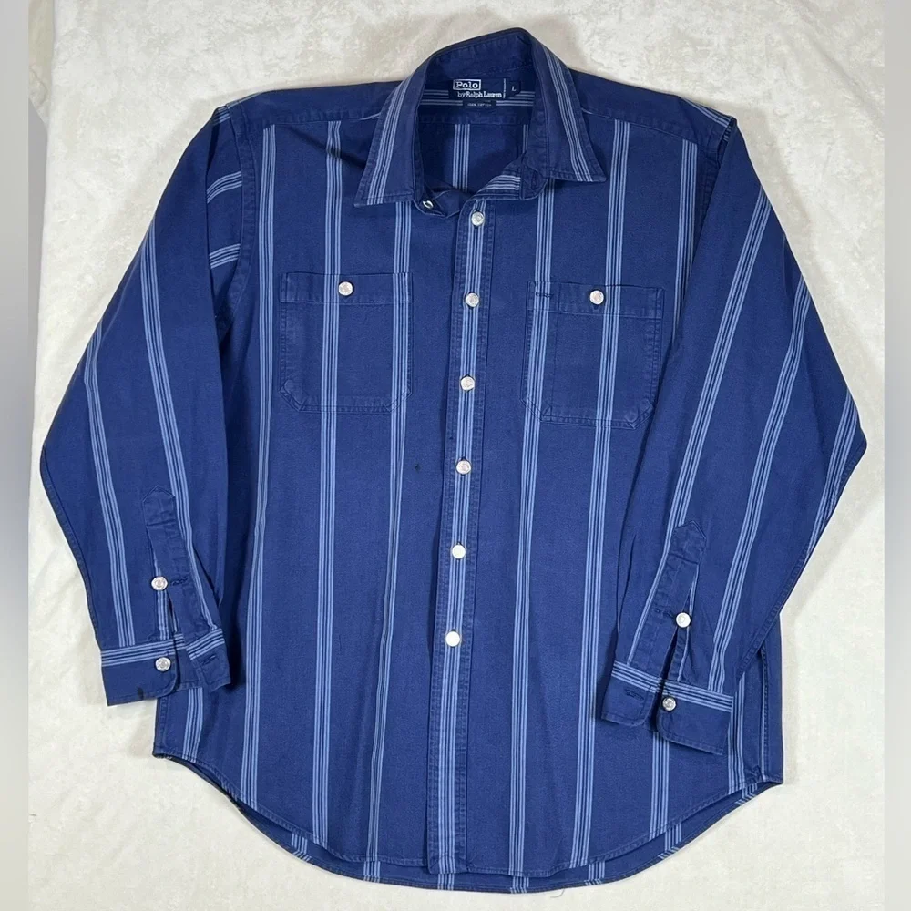 Polo Ralph Lauren Large 100% Cotton Vintage Heavy Shirt Jacket Metal Buttons